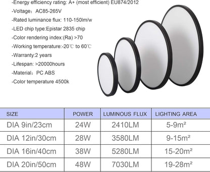 Flush Mount LED Ceiling Light – 50cm - Black Finish