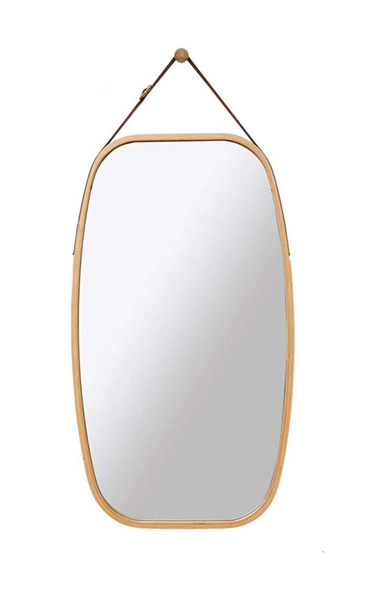 Hanging Full Length Wall Mirror - Solid Bamboo Frame and Adjustable Leather Strap for Bathroom and Bedroom - TRENDZ