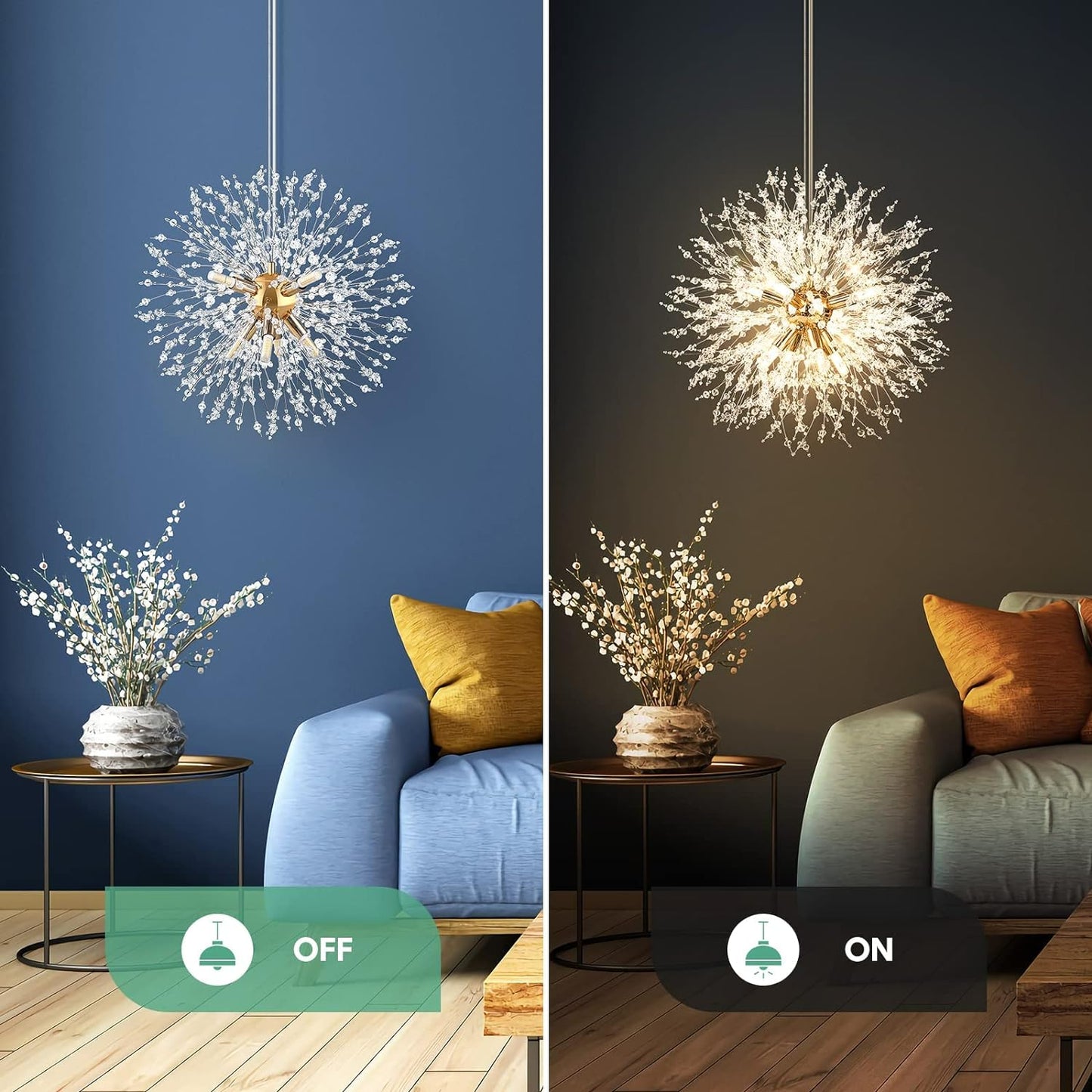 Modern Crystal Firework Chandelier – 8-Light Dandelion Design