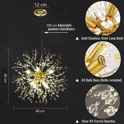 Modern Crystal Firework Chandelier – 8-Light Dandelion Design
