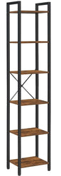 Small 6-Tier Industrial Bookshelf, Rustic Brown, Black