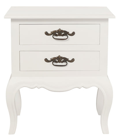 French Provincial 2 Drawer Side Table (White) - TRENDZ