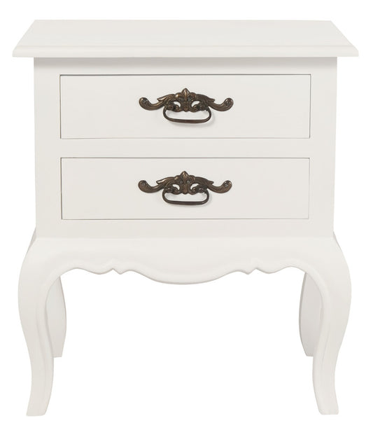 French Provincial 2 Drawer Side Table (White) - TRENDZ