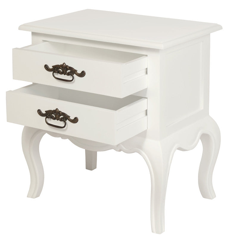 French Provincial 2 Drawer Side Table (White) - TRENDZ
