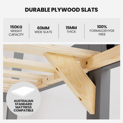 KINGSTON SLUMBER King Single Wooden Timber Bed Frame, Grey - TRENDZ