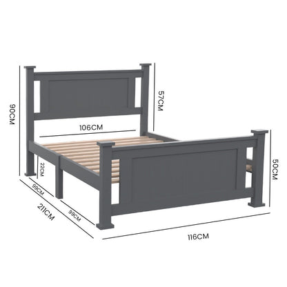 KINGSTON SLUMBER King Single Wooden Timber Bed Frame, Grey - TRENDZ