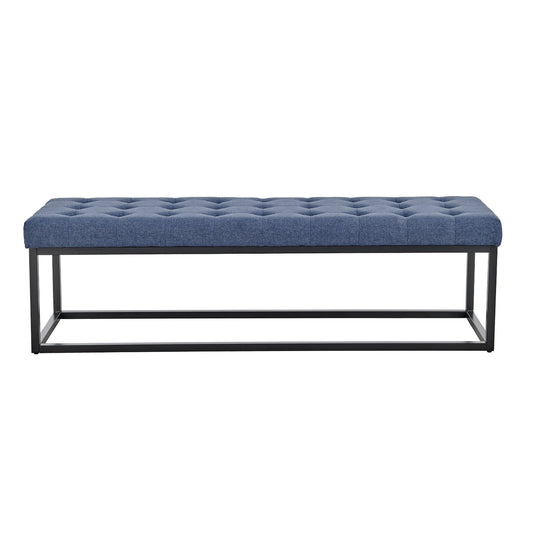 Sarantino Cameron Button-tufted Upholstered Bench With Metal Legs - Blue Linen - TRENDZ