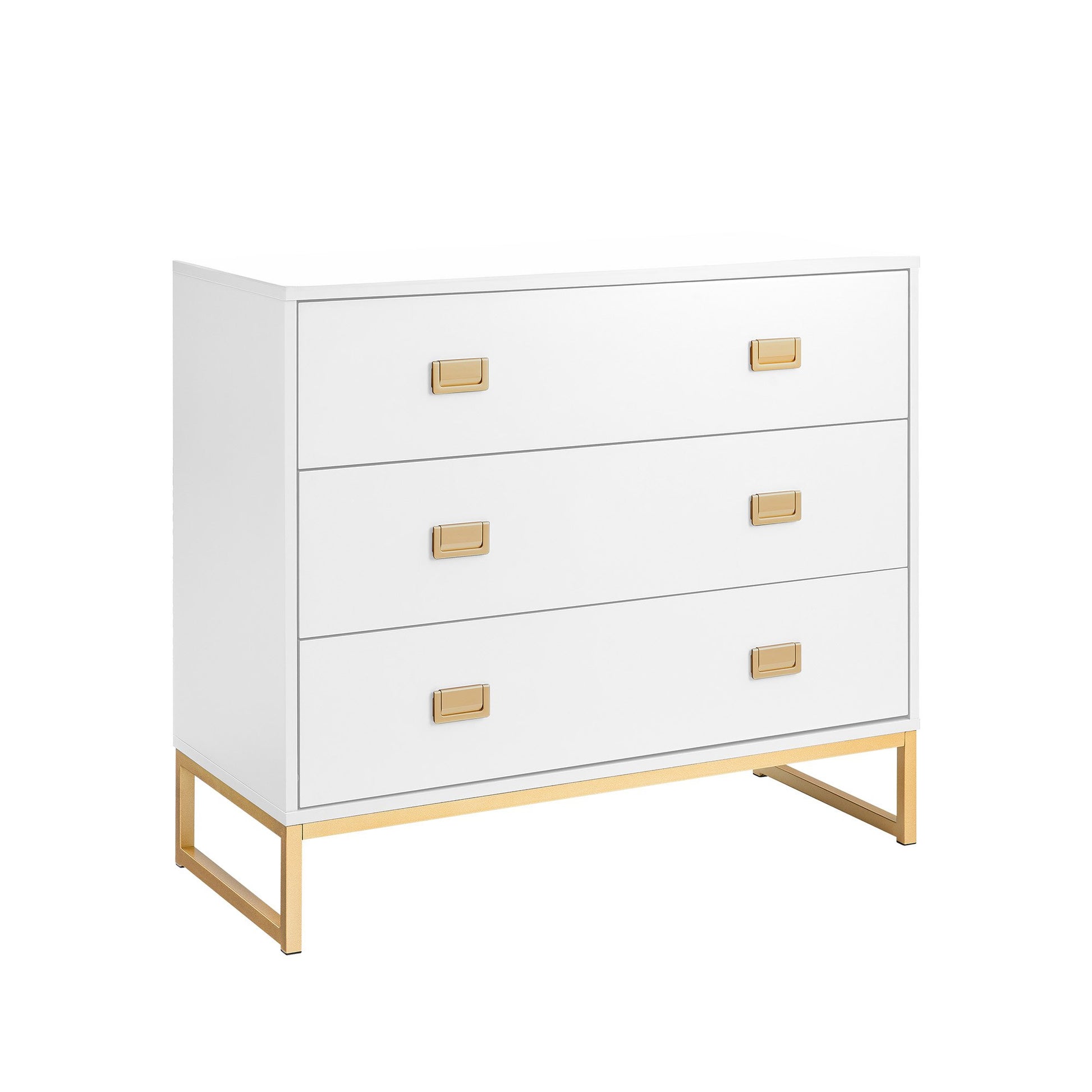 Sarantino Amara Chest of Drawers Tallboy Dresser in White/Gold - TRENDZ