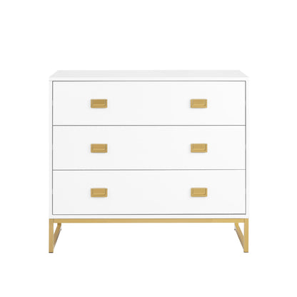 Sarantino Amara Chest of Drawers Tallboy Dresser in White/Gold - TRENDZ