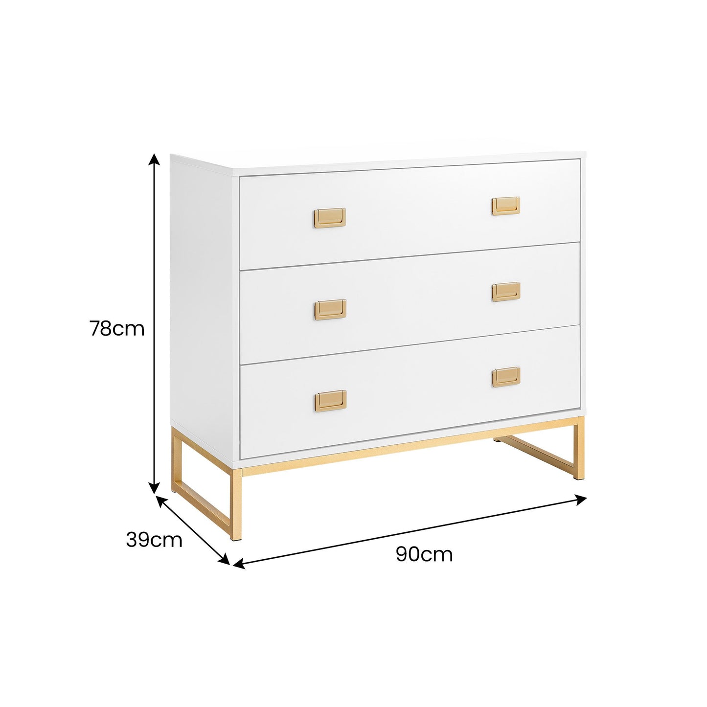 Sarantino Amara Chest of Drawers Tallboy Dresser in White/Gold - TRENDZ