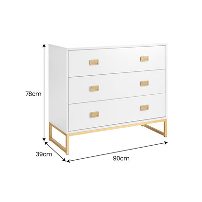 Sarantino Amara Chest of Drawers Tallboy Dresser in White/Gold - TRENDZ