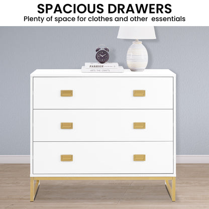 Sarantino Amara Chest of Drawers Tallboy Dresser in White/Gold - TRENDZ