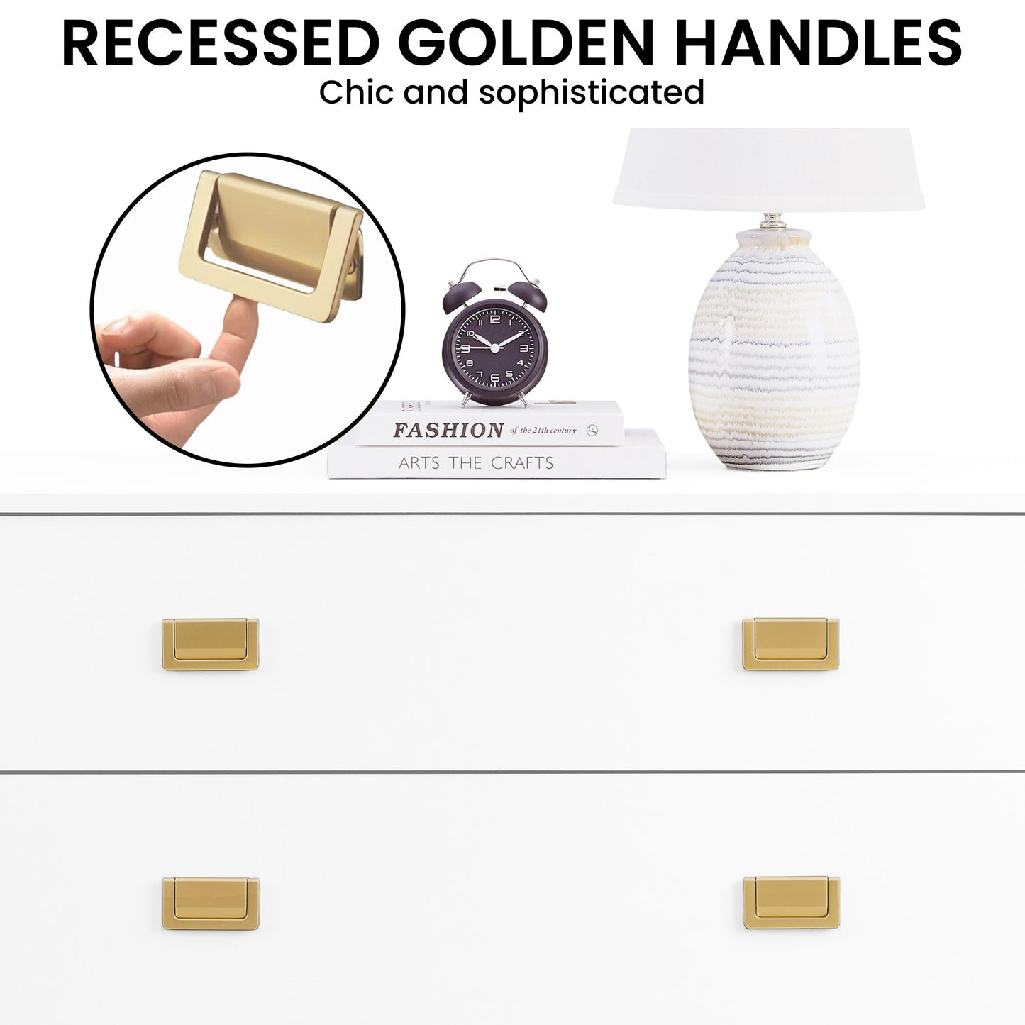 Sarantino Amara Chest of Drawers Tallboy Dresser in White/Gold - TRENDZ
