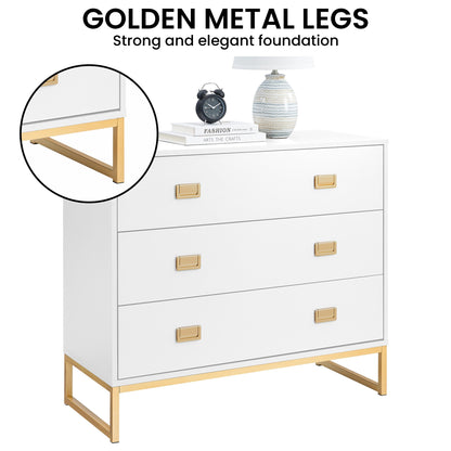 Sarantino Amara Chest of Drawers Tallboy Dresser in White/Gold - TRENDZ