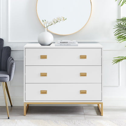 Sarantino Amara Chest of Drawers Tallboy Dresser in White/Gold - TRENDZ