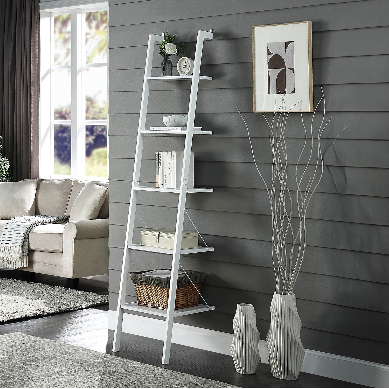 Sarantino Amelia 5-Tier Ladder Shelf in White - TRENDZ