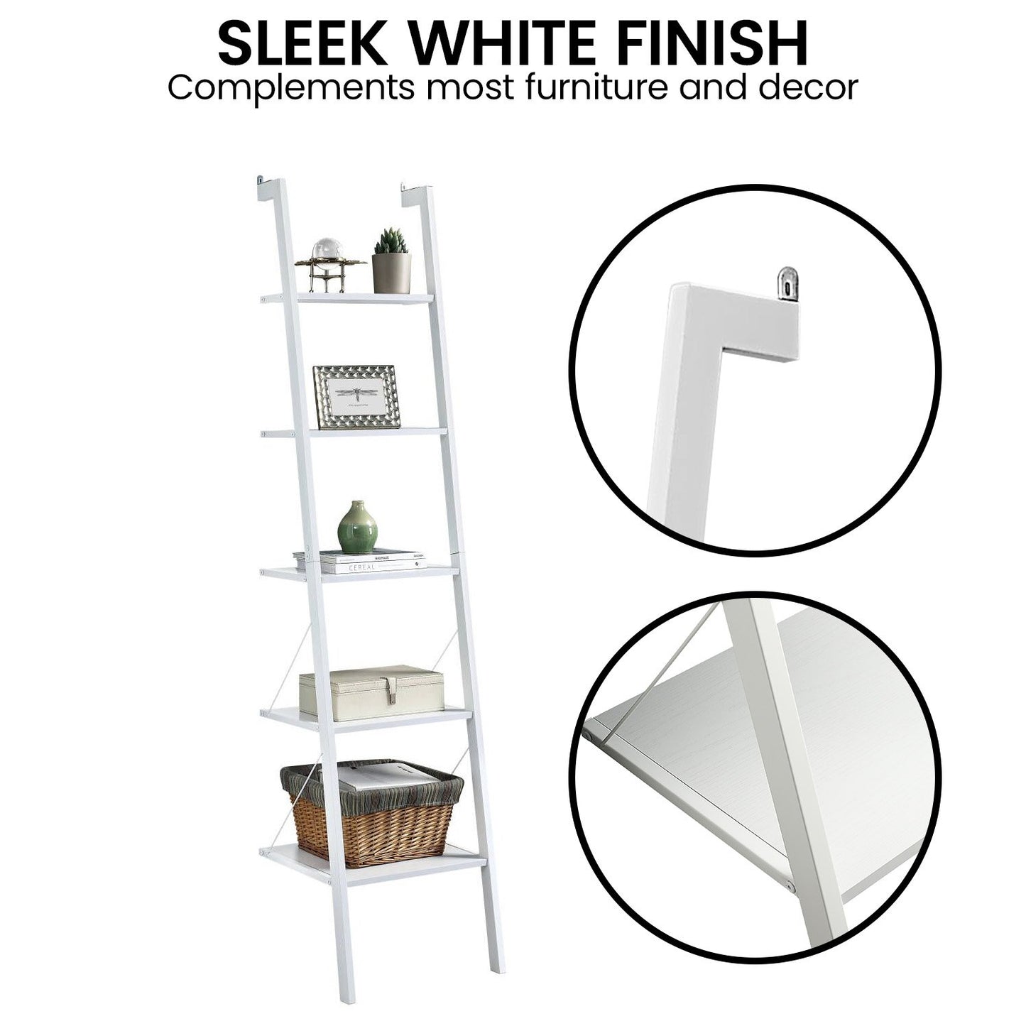 Sarantino Amelia 5-Tier Ladder Shelf in White - TRENDZ
