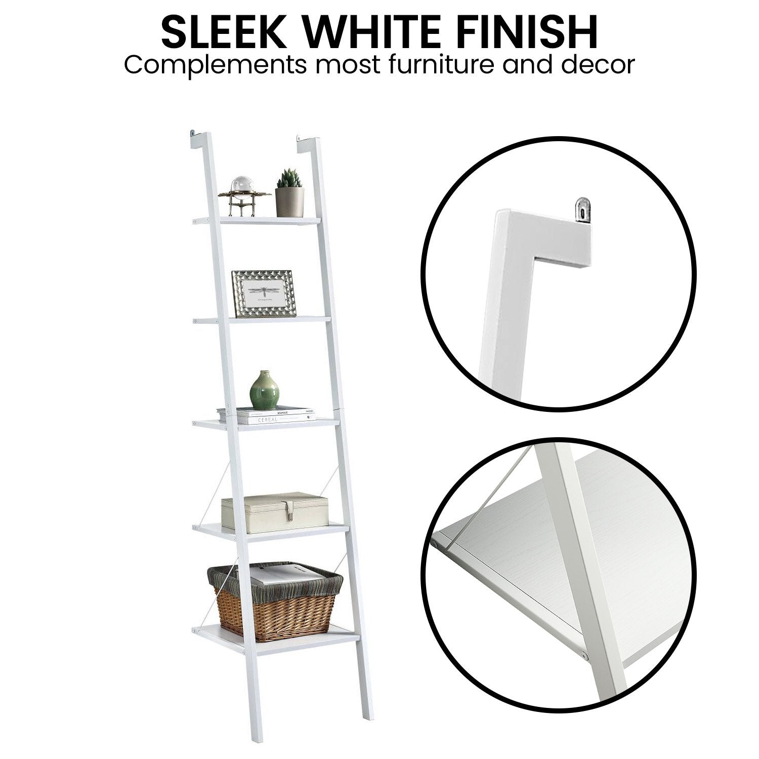 Sarantino Amelia 5-Tier Ladder Shelf in White - TRENDZ