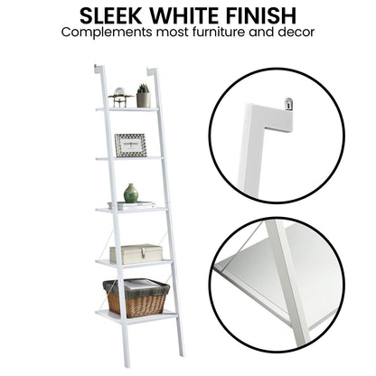 Sarantino Amelia 5-Tier Ladder Shelf in White - TRENDZ
