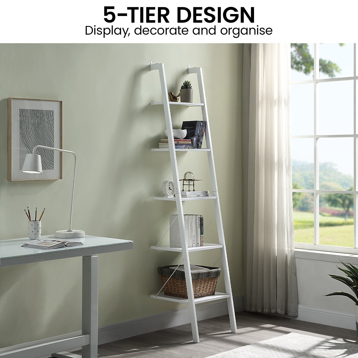Sarantino Amelia 5-Tier Ladder Shelf in White - TRENDZ