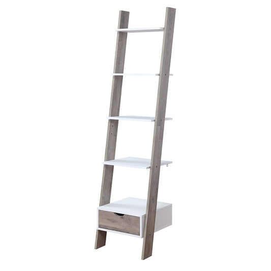 Sarantino Mira 5-tier Ladder Shelf In White And Grey Oak - TRENDZ