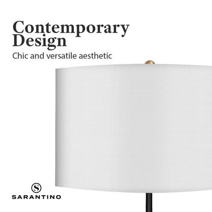 Sarantino Metal Floor Lamp – Brushed Brass Finish with White Shade