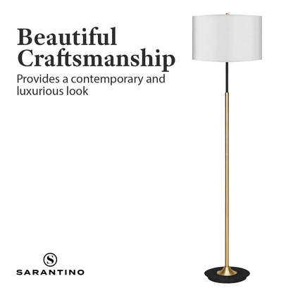 Sarantino Metal Floor Lamp – Brushed Brass Finish with White Shade