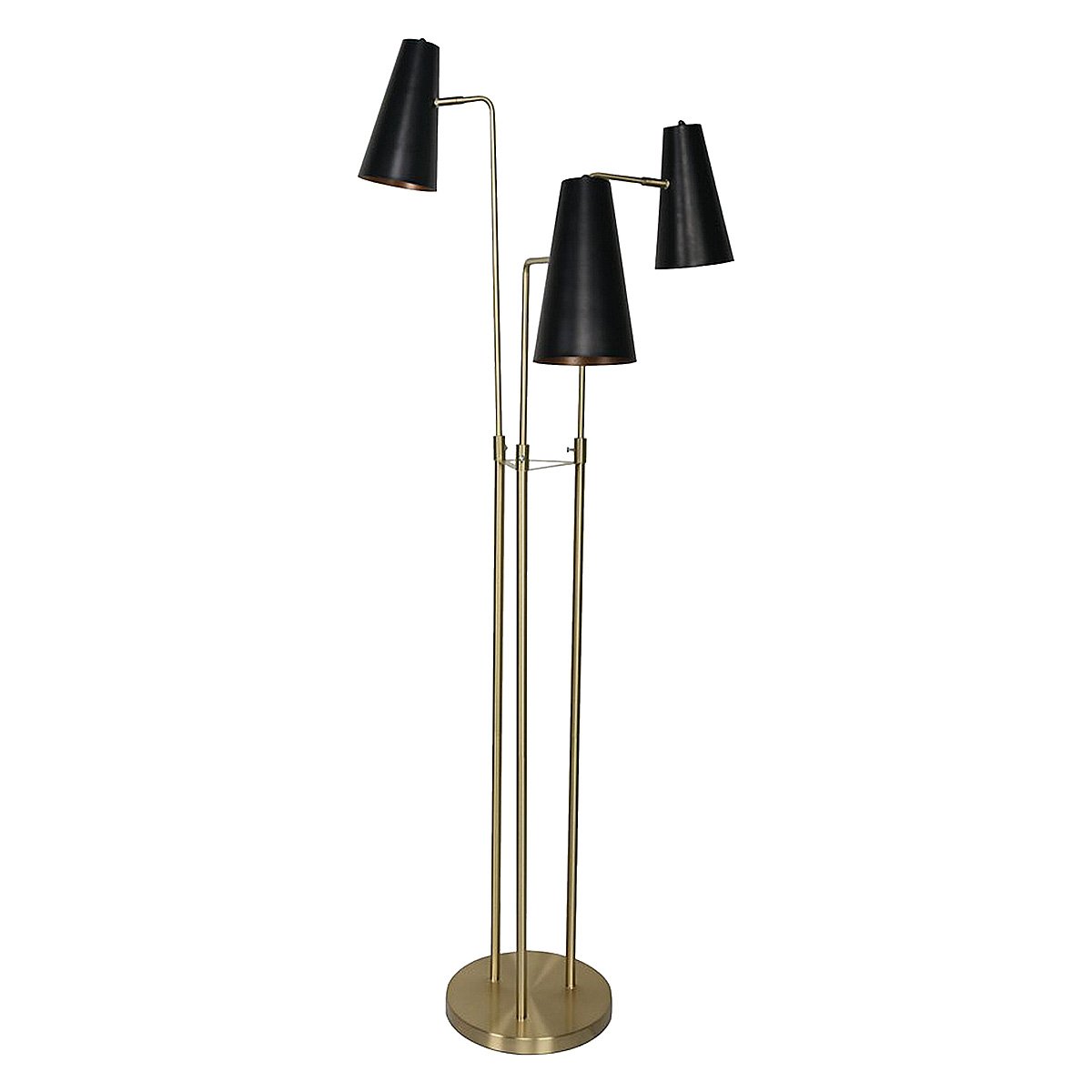 Sarantino Trio Floor Lamp – Brass Poles with Black Tapered Shades