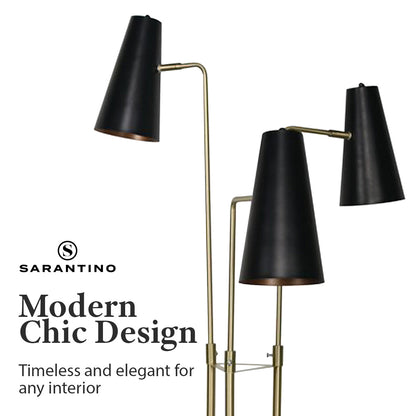 Sarantino Trio Floor Lamp – Brass Poles with Black Tapered Shades