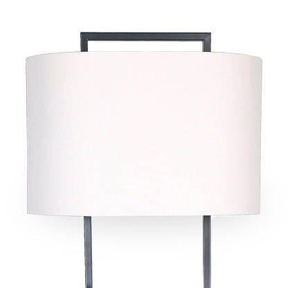 Sarantino Wood Floor Lamp – Cherry Finish with White Oval Shade