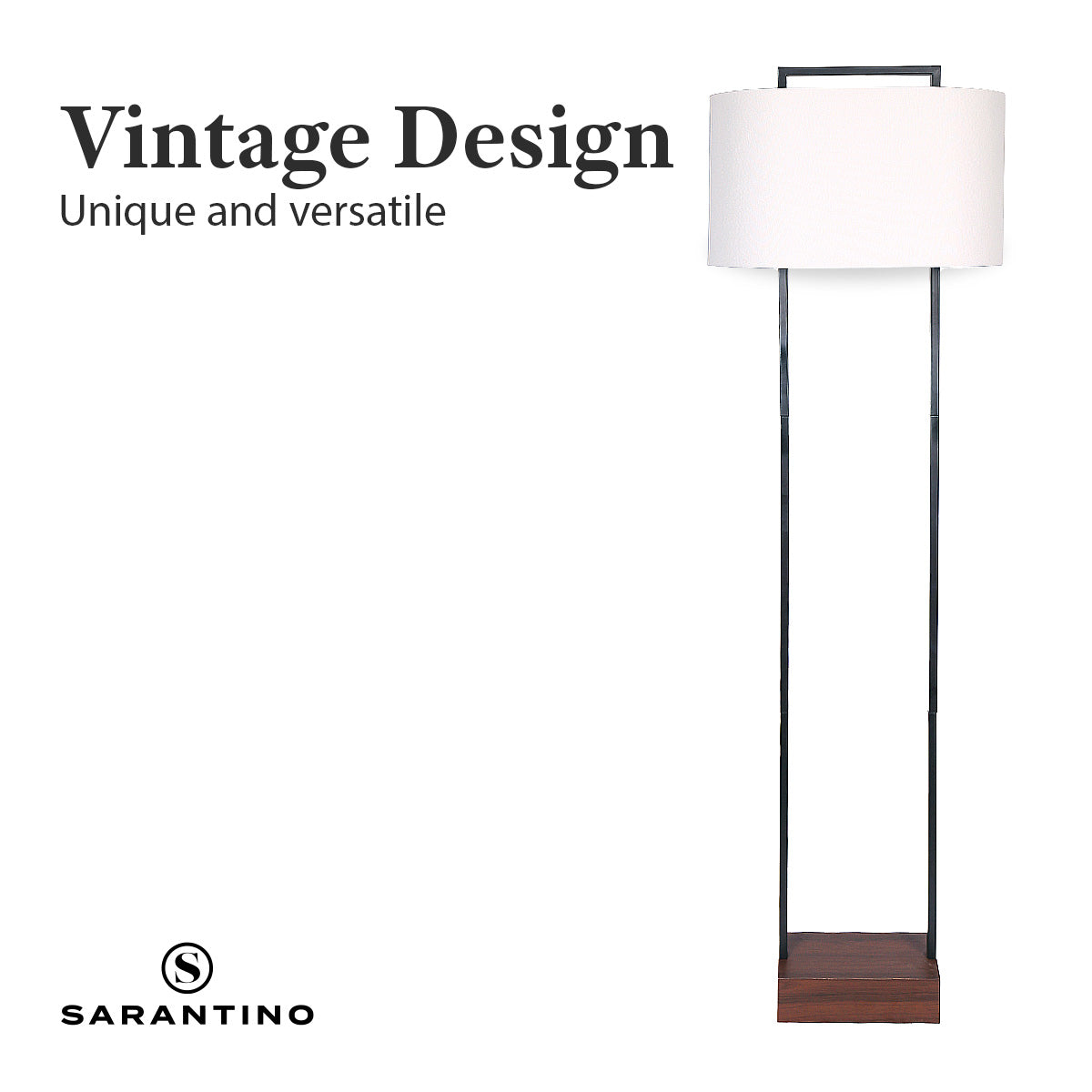 Sarantino Wood Floor Lamp – Cherry Finish with White Oval Shade
