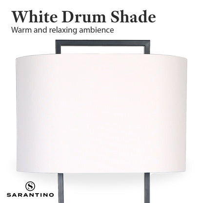 Sarantino Wood Floor Lamp – Cherry Finish with White Oval Shade