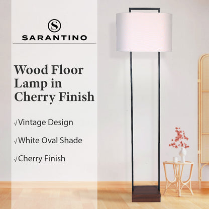 Sarantino Wood Floor Lamp – Cherry Finish with White Oval Shade