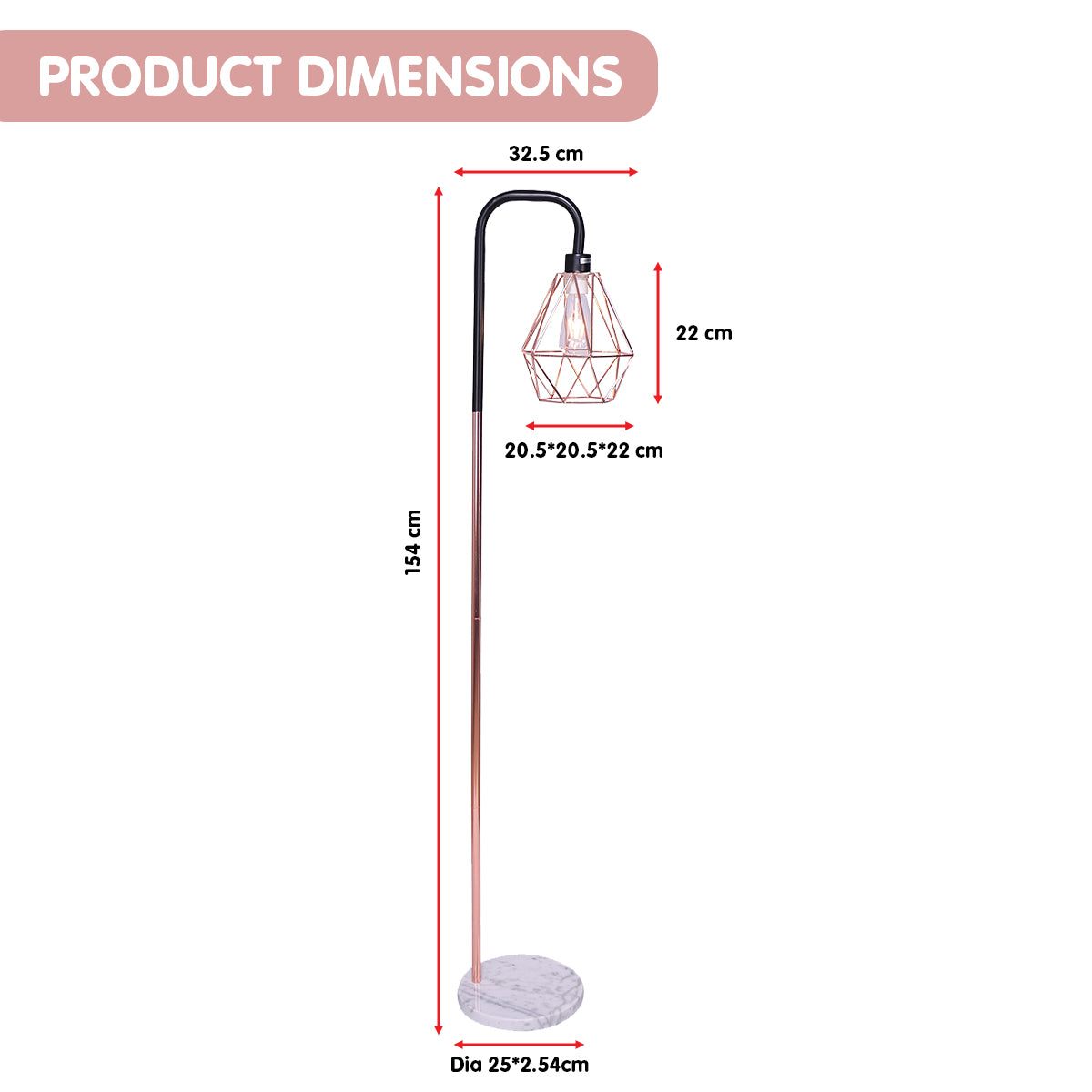 Sarantino Rose Gold Floor Lamp with Geometric Shade - TRENDZ
