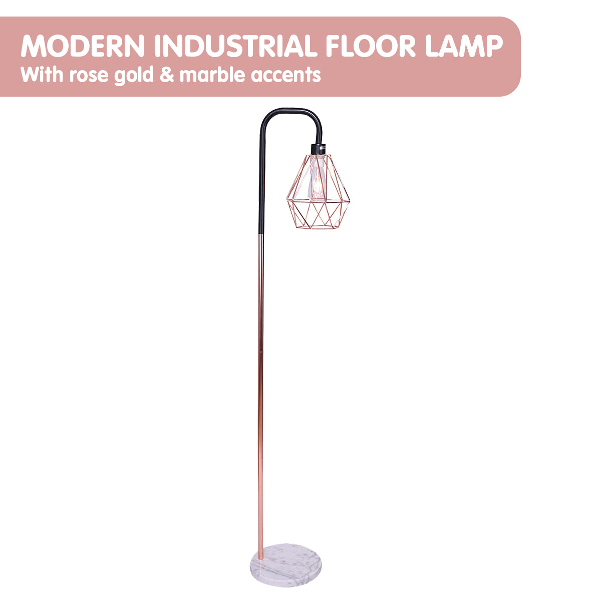 Sarantino Rose Gold Floor Lamp with Geometric Shade - TRENDZ