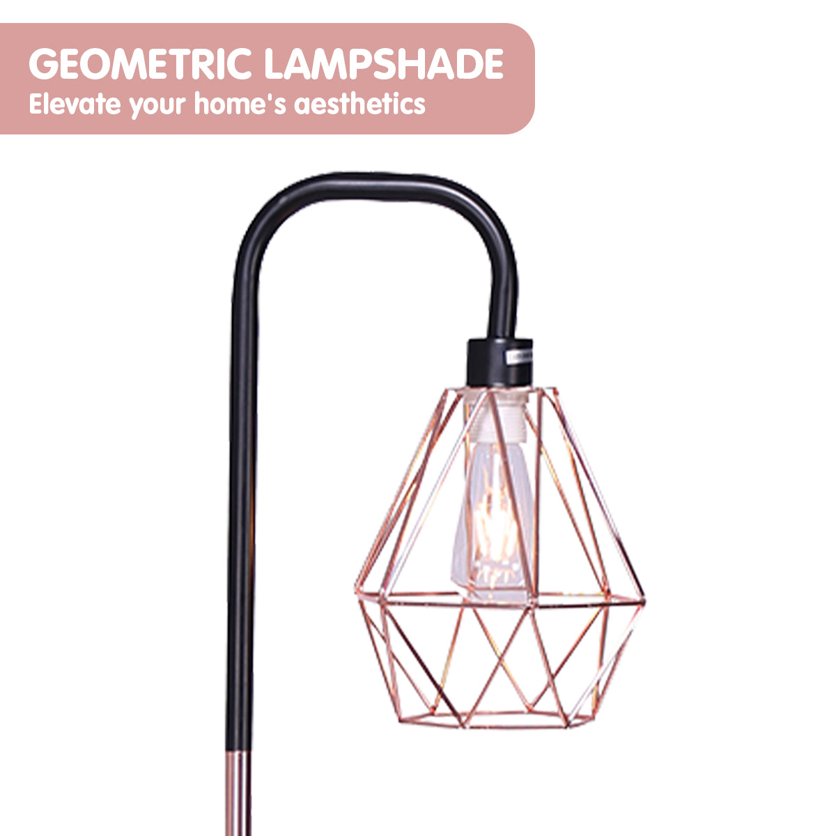 Sarantino Rose Gold Floor Lamp with Geometric Shade - TRENDZ