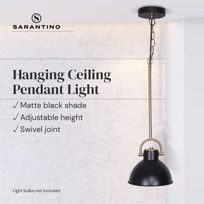 Sarantino Black &amp; Gold Pendant Light – Adjustable Height with Swivel Mount