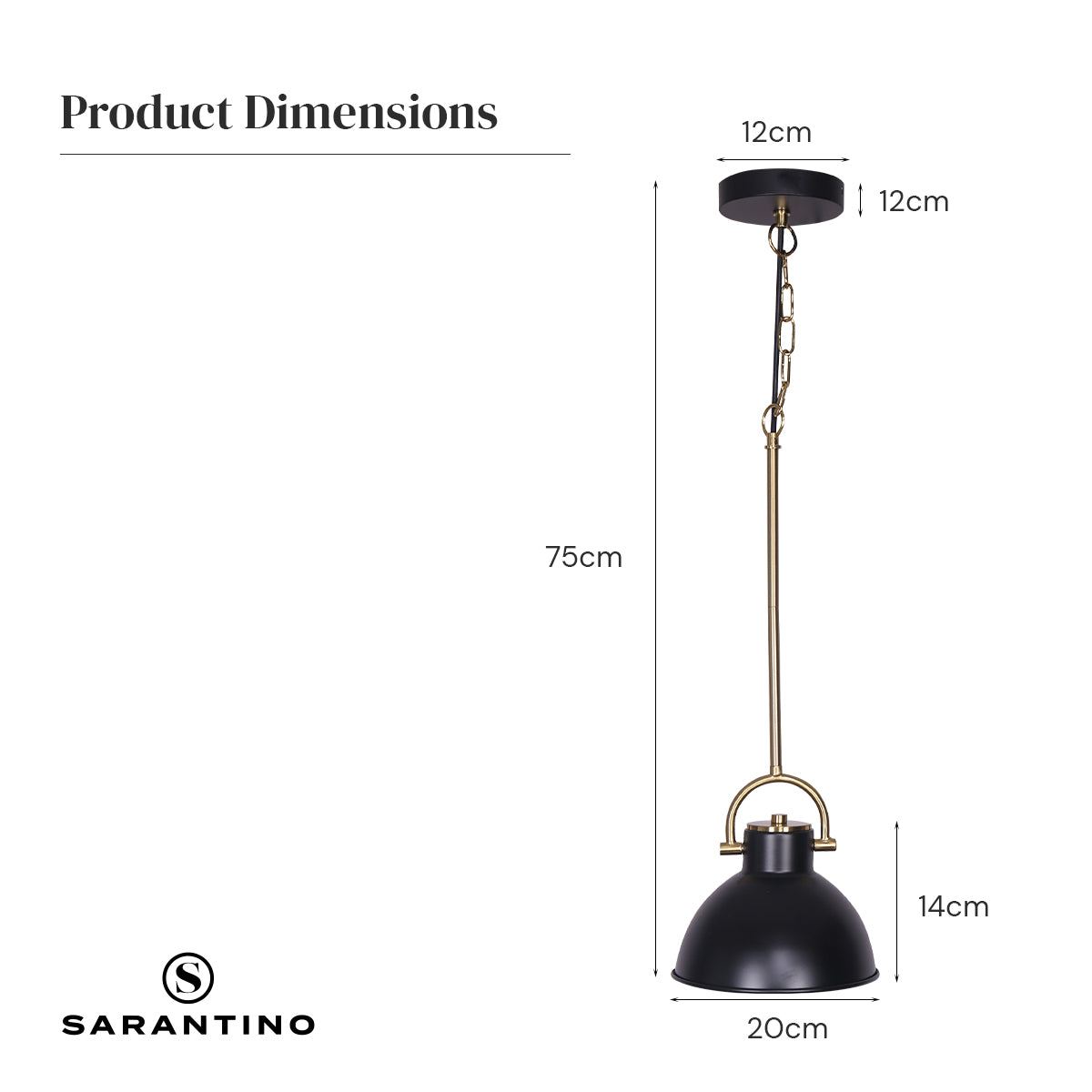 Sarantino Black &amp; Gold Pendant Light – Adjustable Height with Swivel Mount