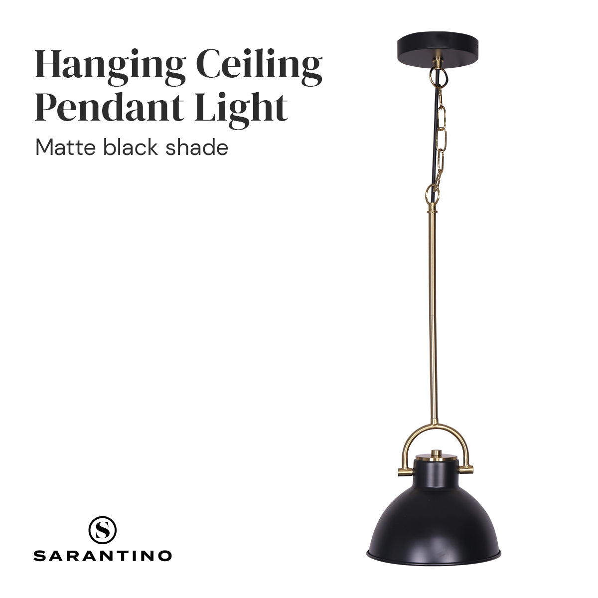 Sarantino Black &amp; Gold Pendant Light – Adjustable Height with Swivel Mount