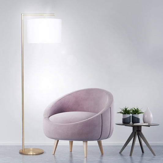 Sarantino 90-Degree Arc Floor Lamp – Brass Finish with Drum Shade