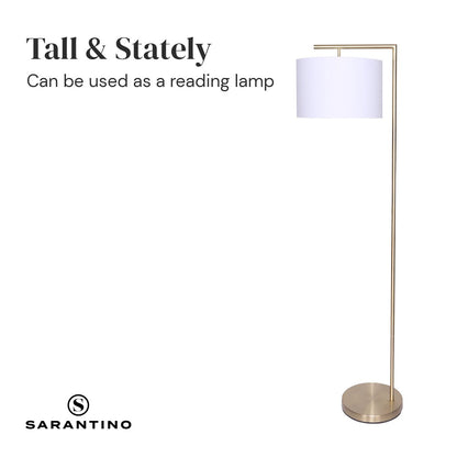 Sarantino 90-Degree Arc Floor Lamp – Brass Finish with Drum Shade