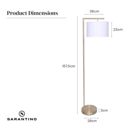 Sarantino 90-Degree Arc Floor Lamp – Brass Finish with Drum Shade
