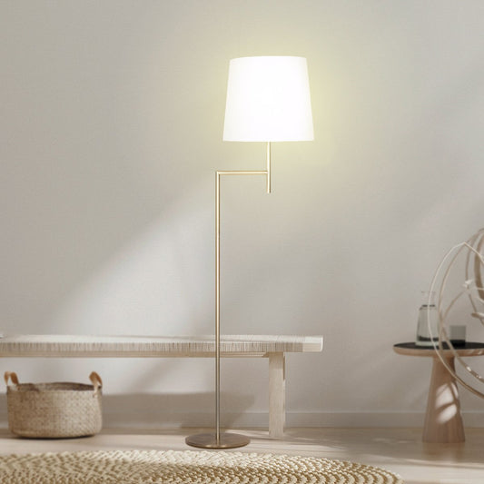 Sarantino Arc Floor Lamp – Antique Brass Finish with Cream Linen Shade