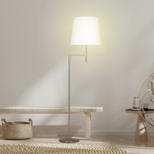 Sarantino Arc Floor Lamp – Nickel Finish with White Tapered Shade