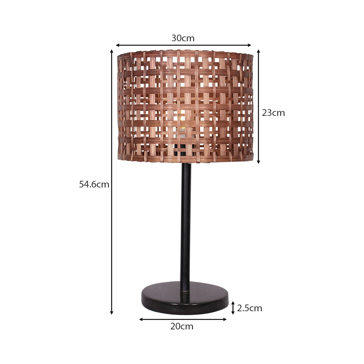Sarantino Rattan Desk Lamp – Natural Rattan Shade with Black Marble Base