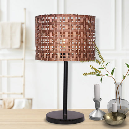 Sarantino Rattan Desk Lamp – Natural Rattan Shade with Black Marble Base