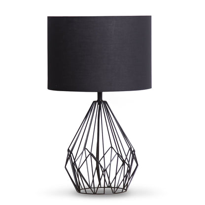 Sarantino Metal Wire Table Lamp in Black Finish With Black Drum Shade - TRENDZ