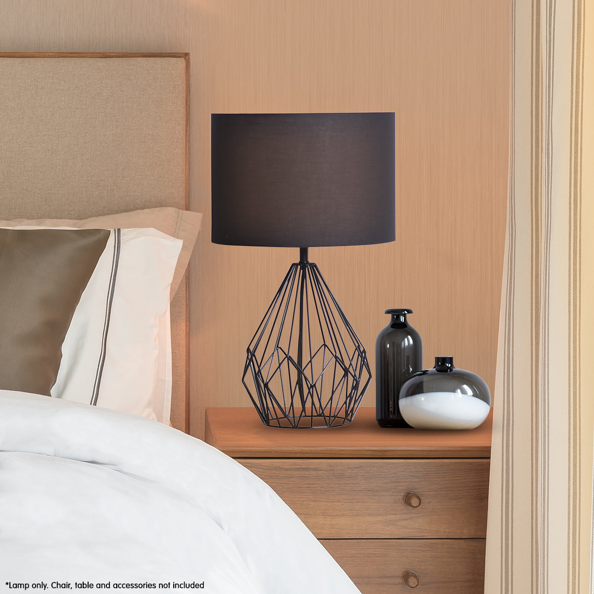 Sarantino Metal Wire Table Lamp in Black Finish With Black Drum Shade - TRENDZ