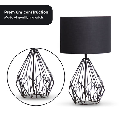 Sarantino Metal Wire Table Lamp in Black Finish With Black Drum Shade - TRENDZ