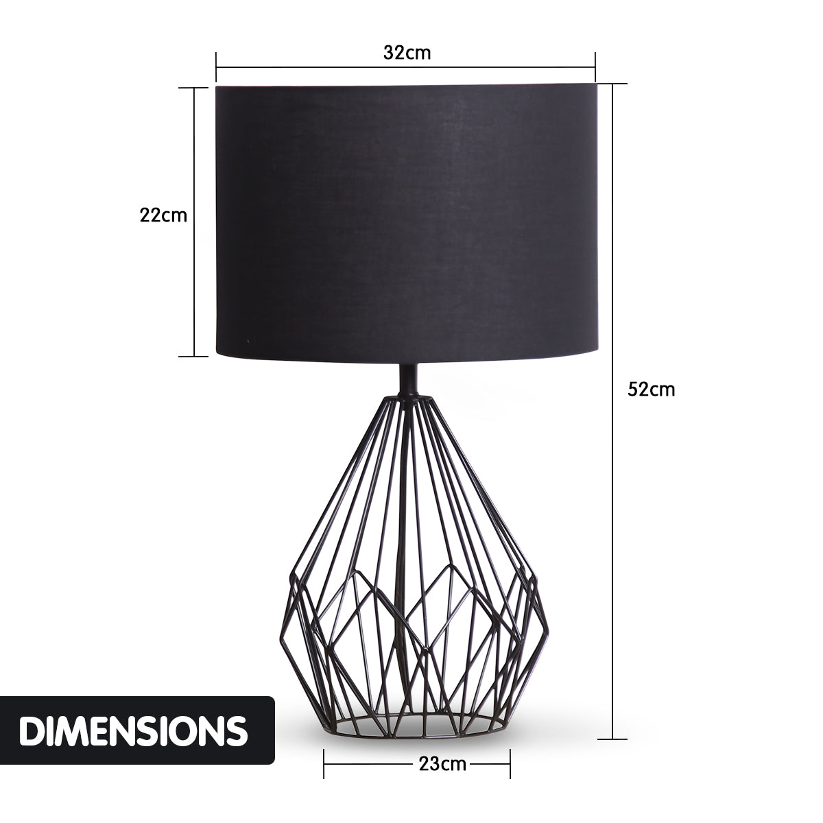 Sarantino Metal Wire Table Lamp in Black Finish With Black Drum Shade - TRENDZ